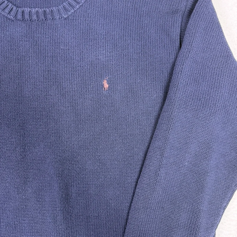 Polo Ralph Lauren Crewneck Knit Sweater XXL Navy Cotton Made in‎ Hong Kong